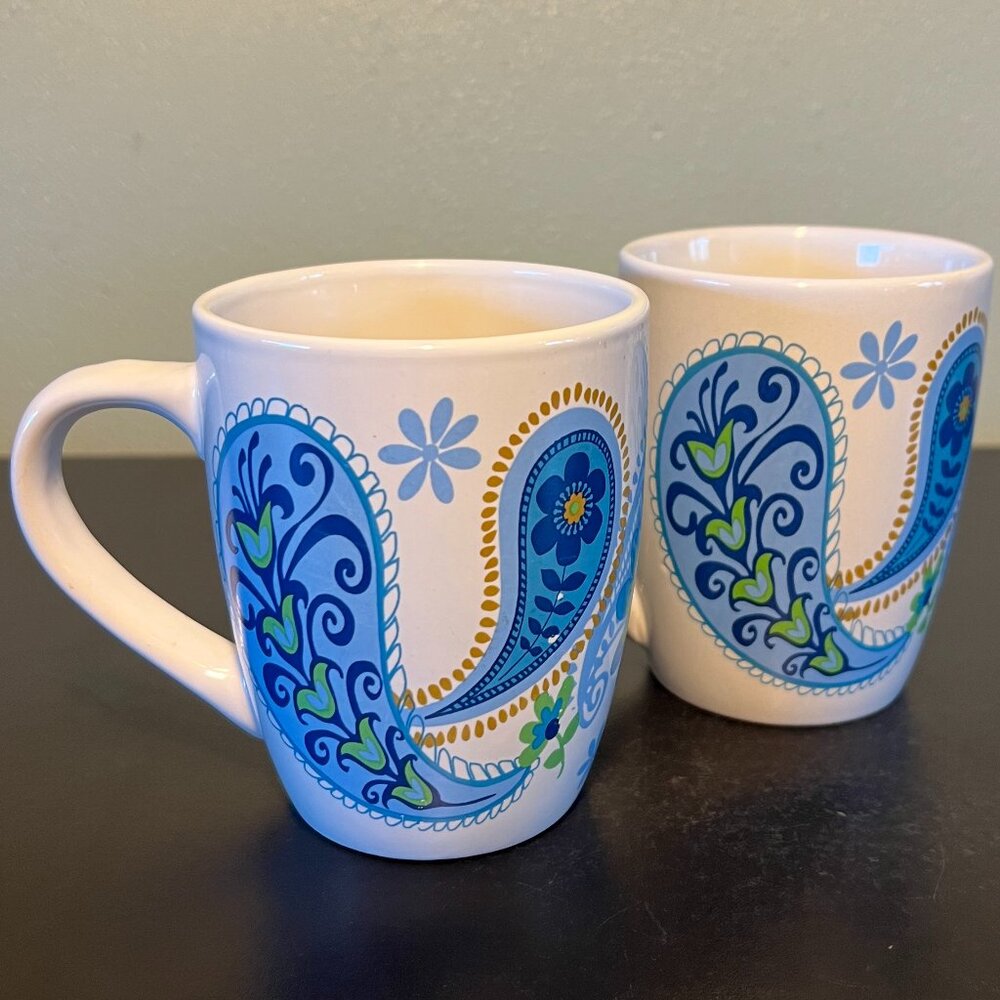 Pair of ROYAL NORFOLK Retro 1960s Style Paisley Flower Power Boho Ceramic Mugs - Picture 3 of 12